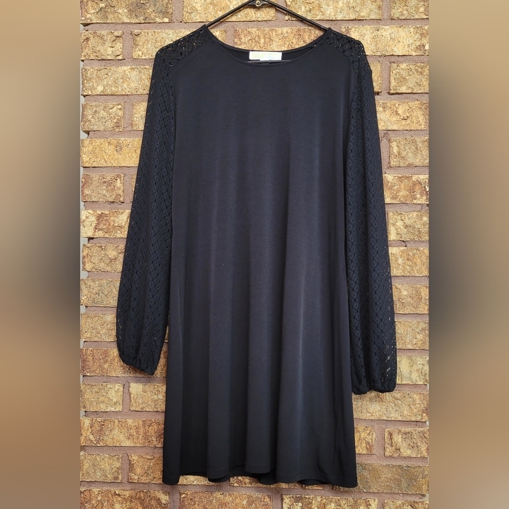 MICHAEL Michael Kors Black Mini Dress with Lace Long Sleeves Size XL Stretch